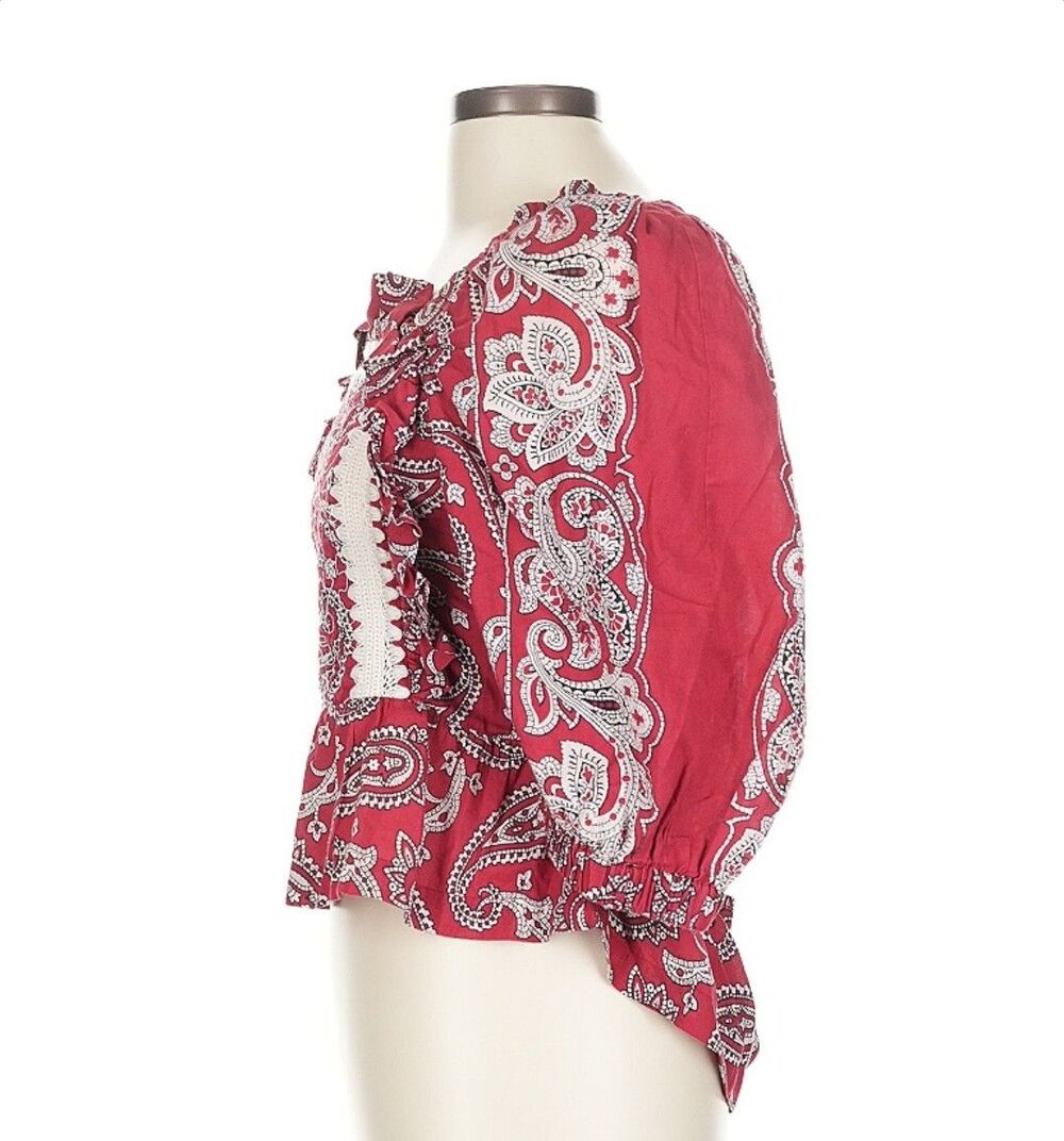SEA New York Red Paisley Bandana Embroidered Open Back Theodora Top Size L - Picture 10 of 10